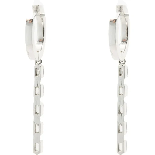 14 Karat White Gold Baguette and Round Brilliant Cut Diamond Stick Drop Earrings