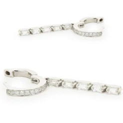 14 Karat White Gold Baguette and Round Brilliant Cut Diamond Stick Drop Earrings