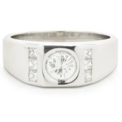 14 Karat White Gold Bezel Set Diamond Signet Ring