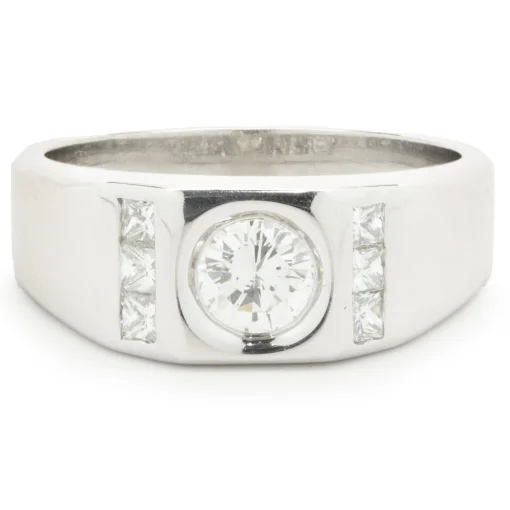 14 Karat White Gold Bezel Set Diamond Signet Ring