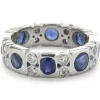 14 Karat White Gold Bezel Set Sapphire and Diamond Band