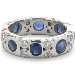 14 Karat White Gold Bezel Set Sapphire and Diamond Band