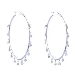 14 Karat White Gold Bezel Set Diamond Hoop Earrings