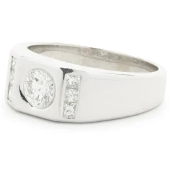 14 Karat White Gold Bezel Set Diamond Signet Ring