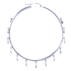 14 Karat White Gold Bezel Set Diamond Hoop Earrings