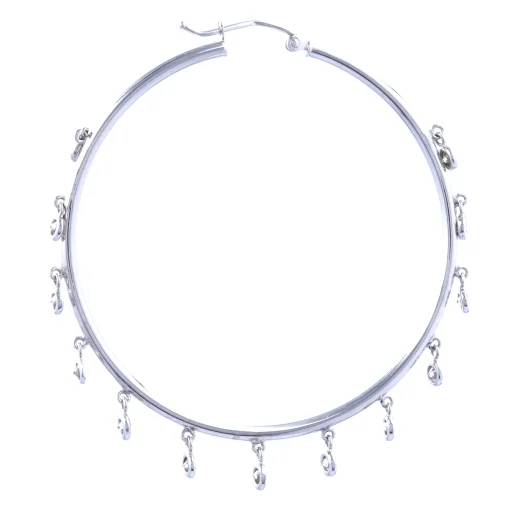 14 Karat White Gold Bezel Set Diamond Hoop Earrings