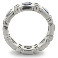 14 Karat White Gold Bezel Set Sapphire and Diamond Band