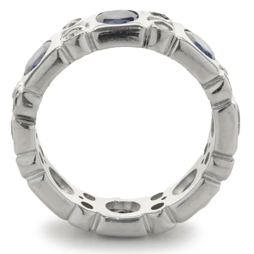 14 Karat White Gold Bezel Set Sapphire and Diamond Band