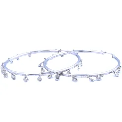 14 Karat White Gold Bezel Set Diamond Hoop Earrings