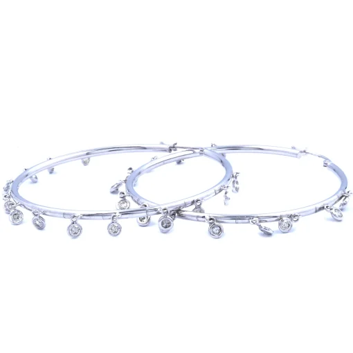 14 Karat White Gold Bezel Set Diamond Hoop Earrings