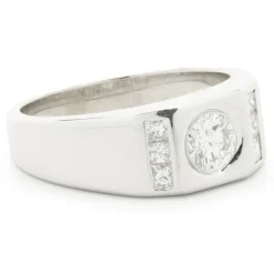 14 Karat White Gold Bezel Set Diamond Signet Ring