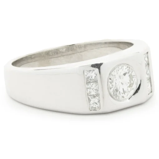 14 Karat White Gold Bezel Set Diamond Signet Ring