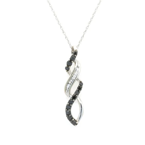 10 Karat White Gold Black and White Diamond Twist Necklace