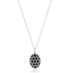 18 Karat White Gold Black and White Diamond Cutout Necklace