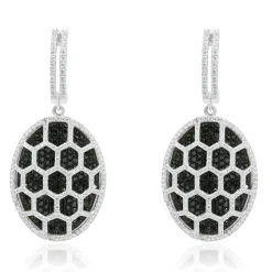 18 Karat White Gold Black and White Diamond Cutout Drop Earrings