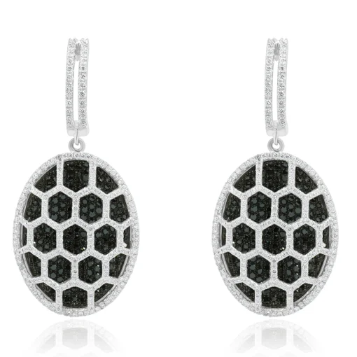18 Karat White Gold Black and White Diamond Cutout Drop Earrings