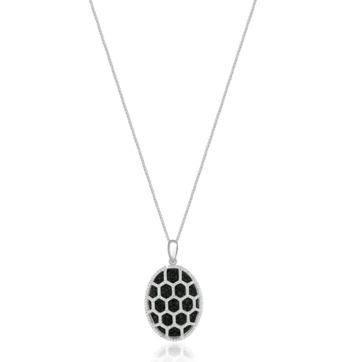 18 Karat White Gold Black and White Diamond Cutout Necklace