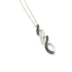 10 Karat White Gold Black and White Diamond Twist Necklace