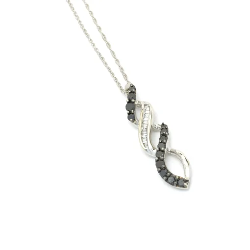 10 Karat White Gold Black and White Diamond Twist Necklace