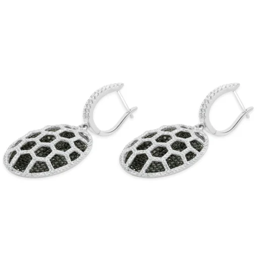 18 Karat White Gold Black and White Diamond Cutout Drop Earrings