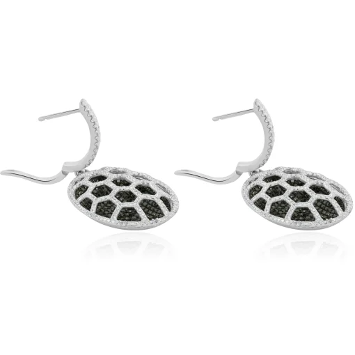 18 Karat White Gold Black and White Diamond Cutout Drop Earrings