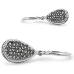 14 Karat White Gold Black Diamond Pear Shape Drop Earrings