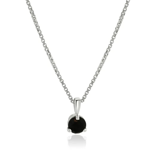 14 Karat White Gold Black Diamond Solitaire Necklace