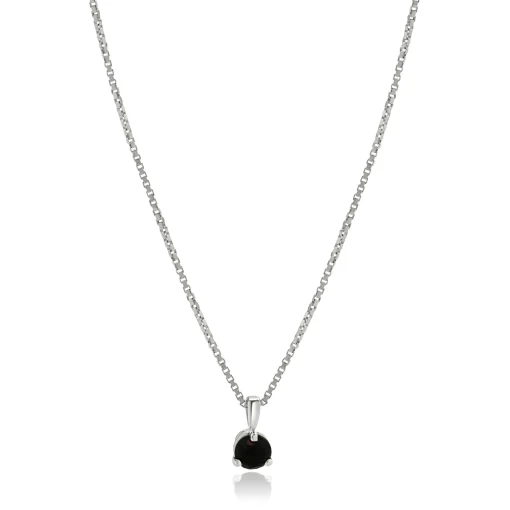 14 Karat White Gold Black Diamond Solitaire Necklace