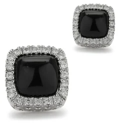 14 Karat White Gold Black Onyx and Diamond Stud Earrings