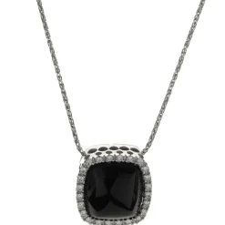 14 Karat White Gold Black Onyx and Diamond Necklace