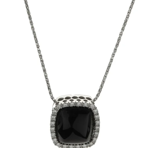 14 Karat White Gold Black Onyx and Diamond Necklace