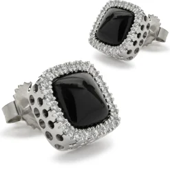 14 Karat White Gold Black Onyx and Diamond Stud Earrings