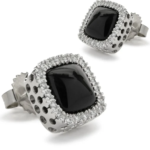 14 Karat White Gold Black Onyx and Diamond Stud Earrings