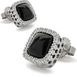 14 Karat White Gold Black Onyx and Diamond Stud Earrings