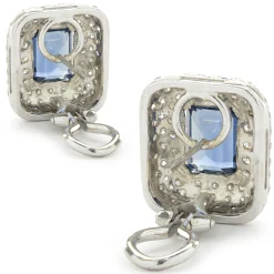 18 Karat White Gold Blue Sapphire and Pave Diamond Earrings