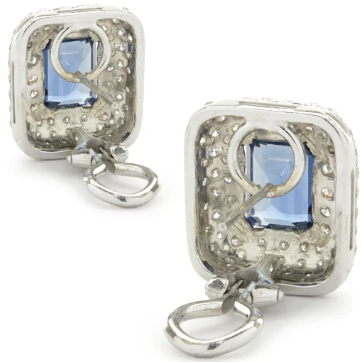 18 Karat White Gold Blue Sapphire and Pave Diamond Earrings