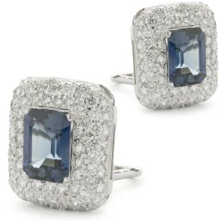 18 Karat White Gold Blue Sapphire and Pave Diamond Earrings