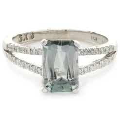 14 Karat White Gold Blue Tourmaline and Diamond Ring