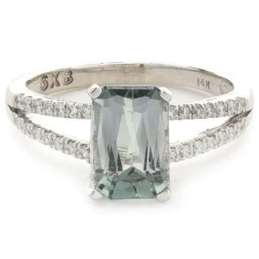 14 Karat White Gold Blue Tourmaline and Diamond Ring