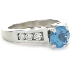 14 Karat White Gold Blue Topaz and Diamond Ring