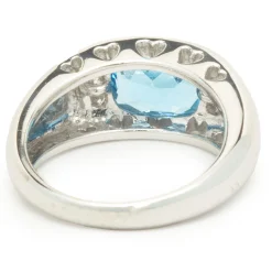 14 Karat White Gold Blue Topaz and Diamond Ring