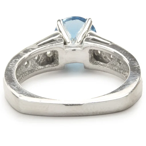 14 Karat White Gold Blue Topaz and Diamond Ring