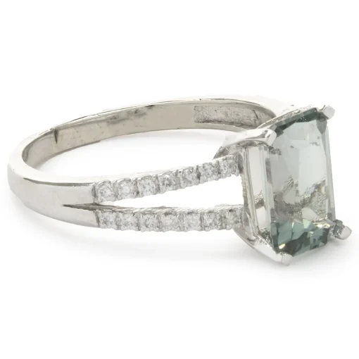 14 Karat White Gold Blue Tourmaline and Diamond Ring