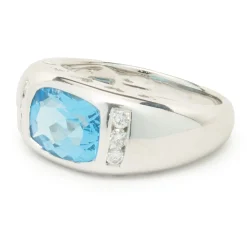 14 Karat White Gold Blue Topaz and Diamond Ring