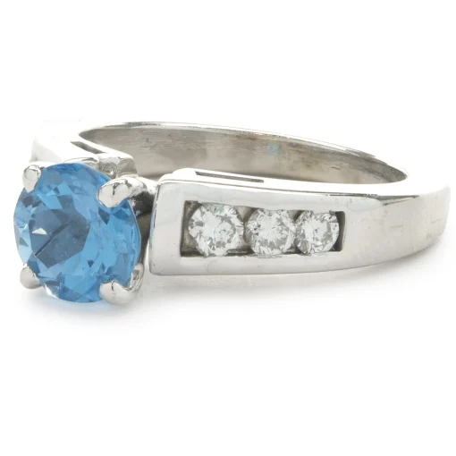 14 Karat White Gold Blue Topaz and Diamond Ring