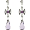 14 Karat White Gold Briolette Amethyst and Ruby Cross Drop Earrings