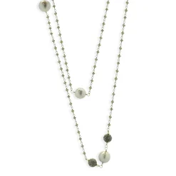 18 Karat White Gold Briolette Cut Diamonds, Black Diamonds, and Tahitian Pearl Station Necklace