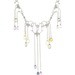 14 Karat White Gold Briolette Rainbow Sapphire and Diamond Drop Necklace