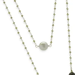 18 Karat White Gold Briolette Cut Diamonds, Black Diamonds, and Tahitian Pearl Station Necklace
