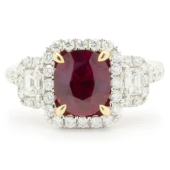 18 Karat White Gold Burmese Ruby and Pave Diamond Ring